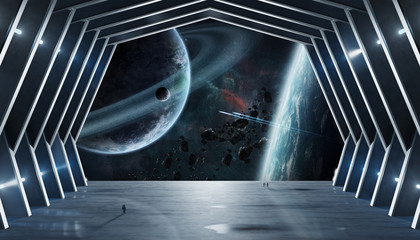 Naklejka premium Huge hall spaceship interior 3D rendering elements of this image furnished by NASA