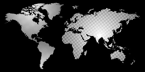 Halftone dotted world map. Vector eps10 illustration of abstract world map.