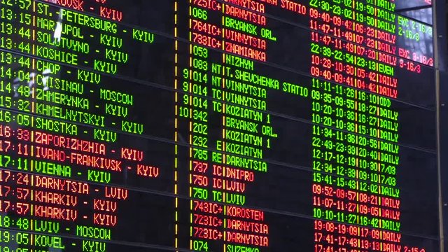 On the electronic display of the railway station, the timetable for sending trains is displayed. List of flights