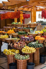 Fresh exotic fruits in Mercado Dos Lavradores. Funchal, Madeira, Portugal