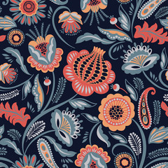 Folk floral seamless pattern. Modern abstract design