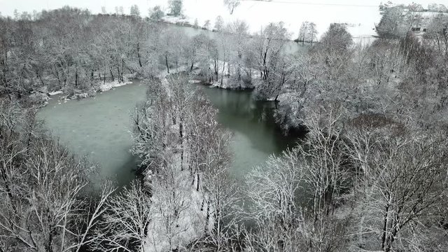 Flying over a typical winter landscape in Germany