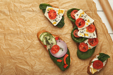 Variety of healthy vegetarian sandwiches