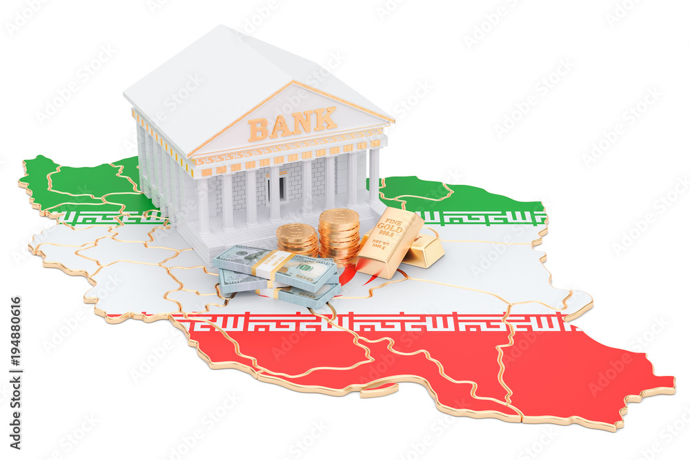 Poster banking system in iran concept. 3d rendering