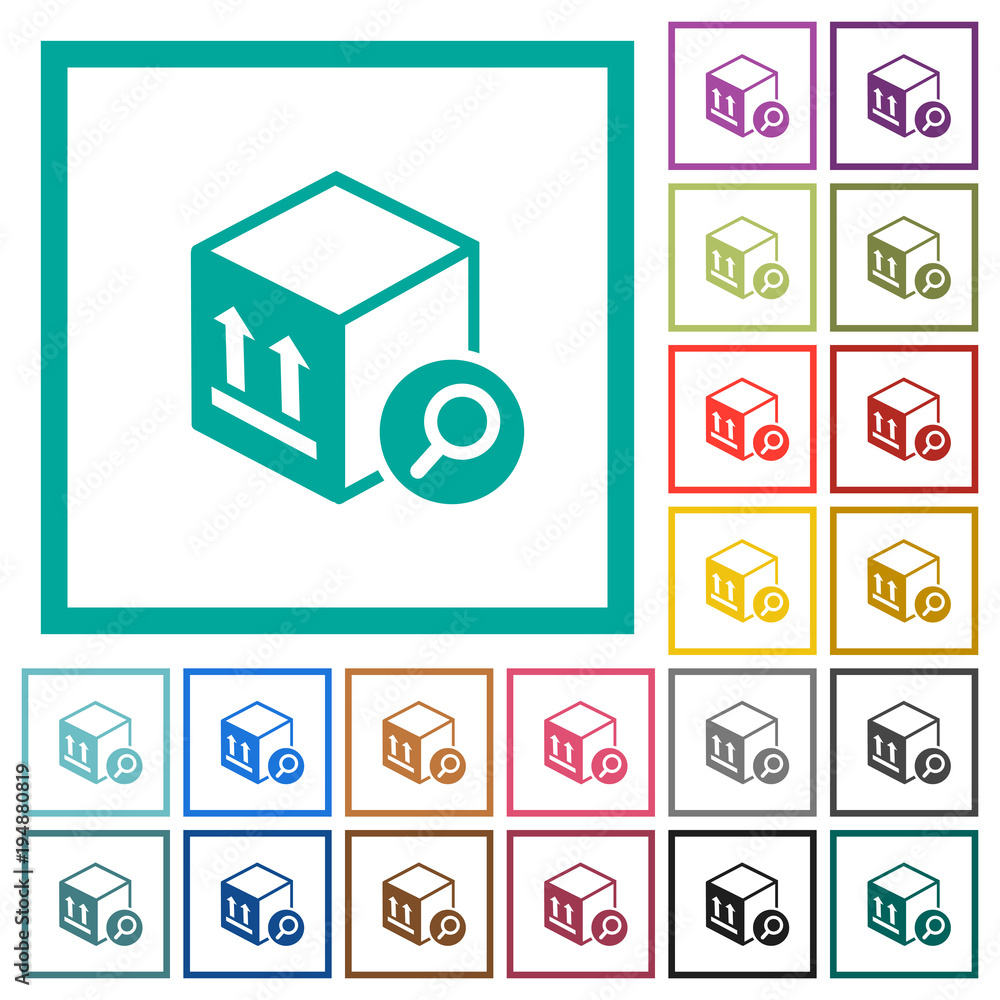 Poster find package flat color icons with quadrant frames