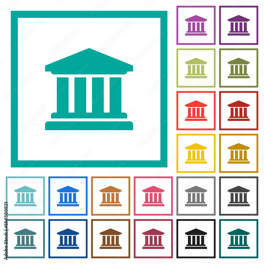 Poster university flat color icons with quadrant frames