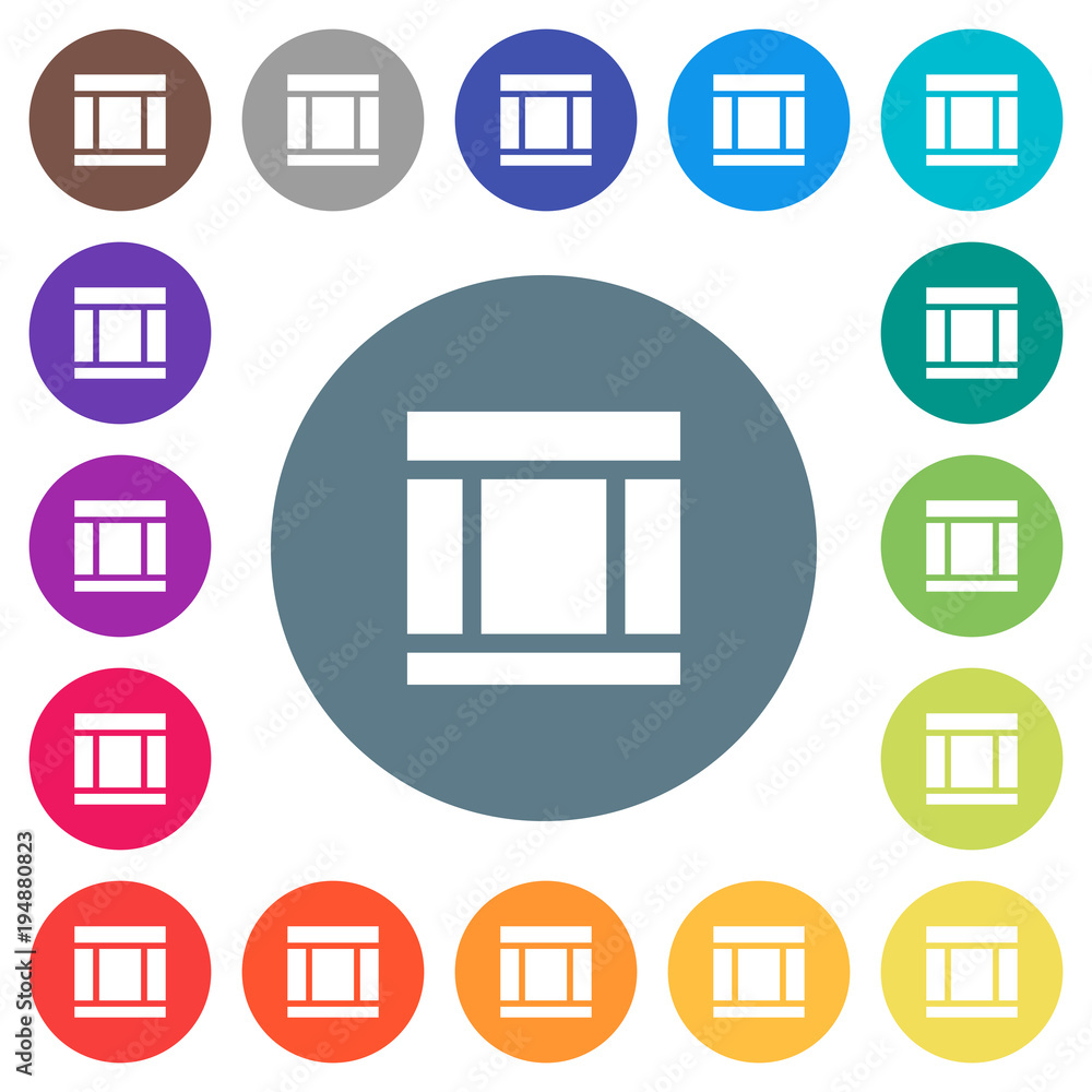 Poster three columned web layout flat white icons on round color backgrounds