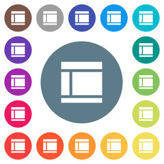 Two columned web layout flat white icons on round color backgrounds