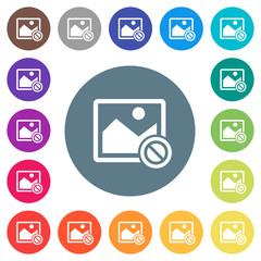 Disabled image flat white icons on round color backgrounds