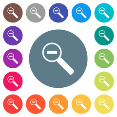 Zoom out flat white icons on round color backgrounds