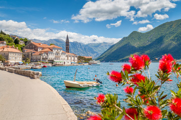 Naklejka premium Historic town of Perast at Bay of Kotor in summer, Montenegro