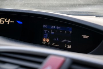 Main car pannel with minus temperature in winter. Slovakia