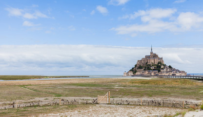 Fototapeta na wymiar Mont Saint Michel, France. 14 JULY 2017. General view of Mont Saint Michel hill and cathedral, horizontal.
