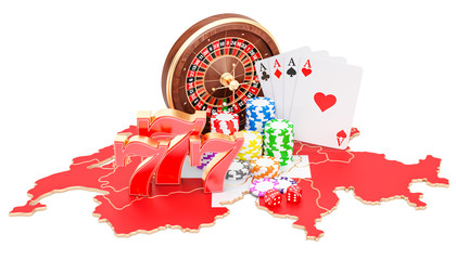 Casino and gambling industry in Switzerland concept, 3D rendering