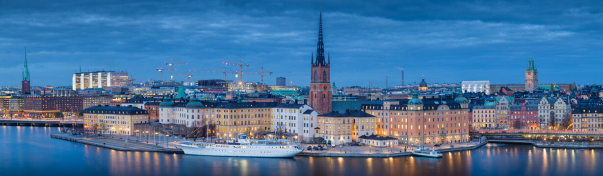 Stockholm skyline panorama in twilight, Sweden, Scandinavia