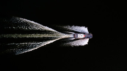 Beautiful aerial shot from a fire department ship on the river