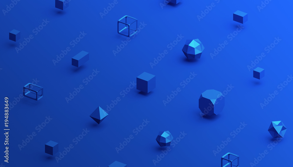 Poster Abstract 3d rendering of geometric shapes. Computer generated minimalistic background with cubes. Modern design for poster, cover, branding, banner, placard