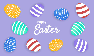 Happy Easter background with easter eggs. Easter egg hunt banner with colorful eggs. Vector illustration