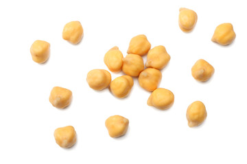 chickpeas isolated on white background. top view