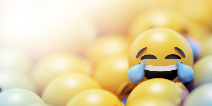 Happy and crying emoticon 3d rendering background, social media and communications concept
