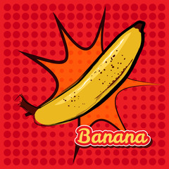 Banana with a point texture. Pop-art style vector illustration.
