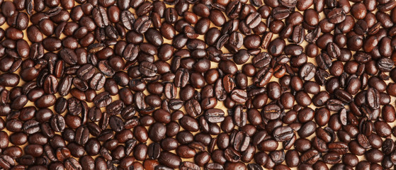 Coffee beans texture on wood