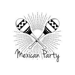 Mexican Party. Maracas in beams icon. Vector illustration.