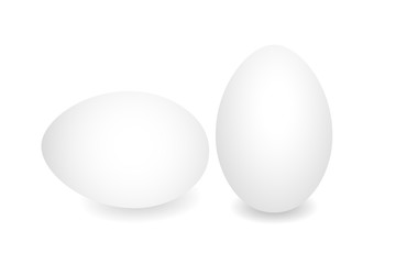 Two Realistic eggs. White chicken eggs. Vector 3D eggs with shadows on white background. Template Easter eggs, food concept. AI10