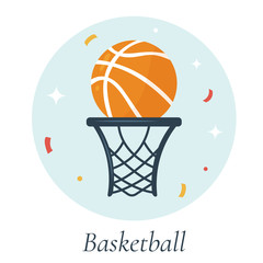 Vector illustration of basketball ball and basket