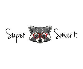 Raccoon geek. Raccoon wearing in smart glasses. Vector illustration.