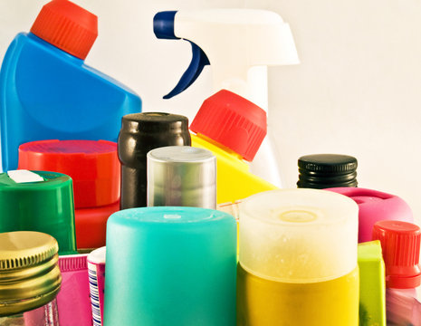 household cleaning chemicals close up