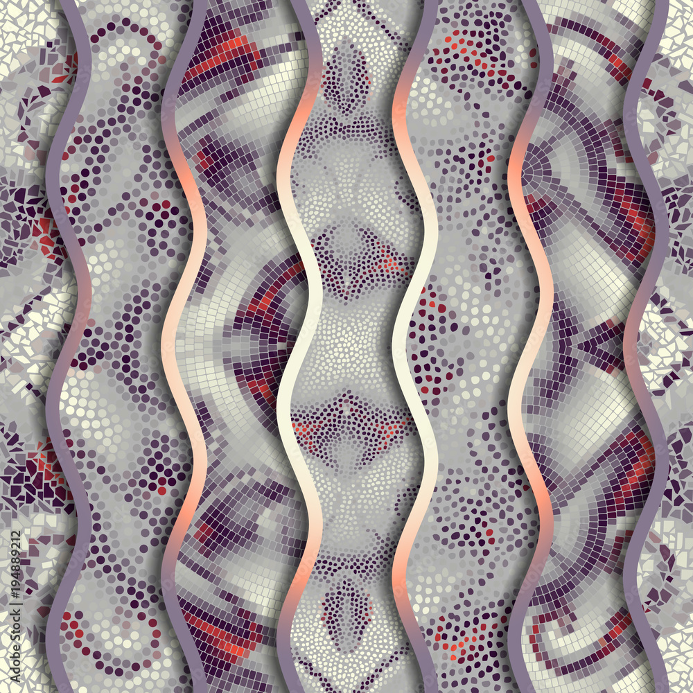 Aufkleber ornate seamless texture background. relief waves of ornamental mosaic tile patterns. different mosai