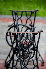 metal cast iron base of a sewing machine