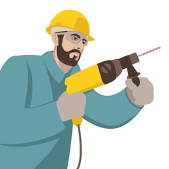 worker drill  in helmet  vector illustration flat style  profile