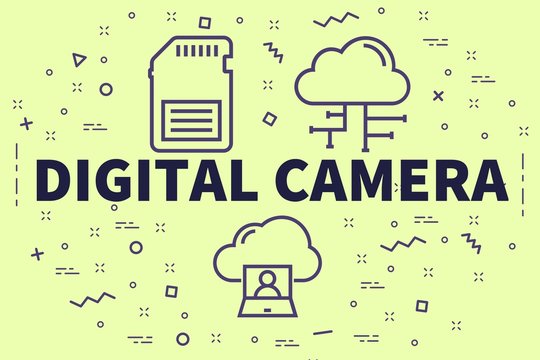 Conceptual business illustration with the words digital camera