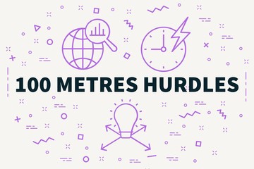 Conceptual business illustration with the words 100 metres hurdles