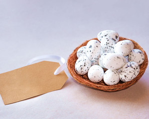 Easter background with eggs in nest