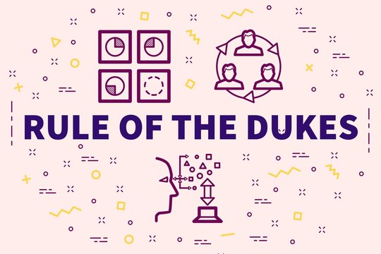 Conceptual business illustration with the words rule of the dukes