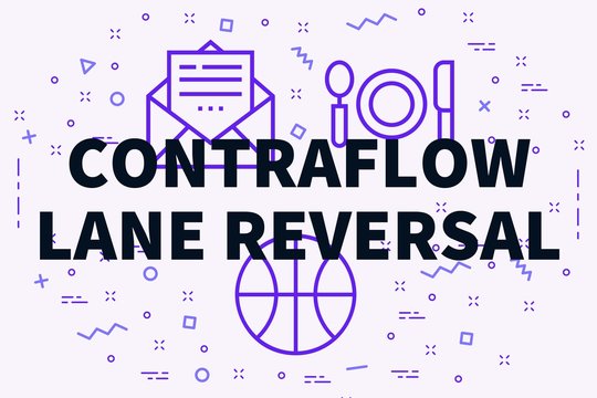 Conceptual business illustration with the words contraflow lane reversal