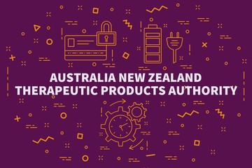 Obraz premium Conceptual business illustration with the words australia new zealand therapeutic products authority