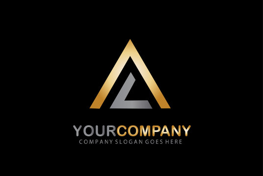 Real estate.Home Logo. LA Letter Logo. Pyramid Symbol Golden Design 