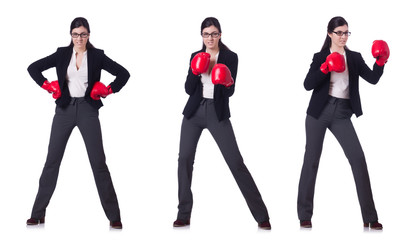 Obraz premium Young boxing businesswoman isolated on white