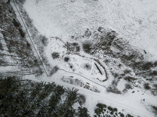 Aerial view of forest covered with snow