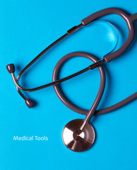 stethoscope medical tools phonendoscope doctor. Medicine blue background
