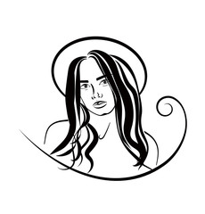 Hairstyle contour girl wearing hat vector banner for beauty salon. Cute woman