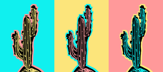 Set of Pop Art Cactus pictures.