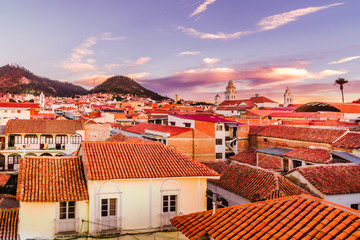 Nice sunset View over cityscape of Sucre - Bolivia - obrazy, fototapety, plakaty