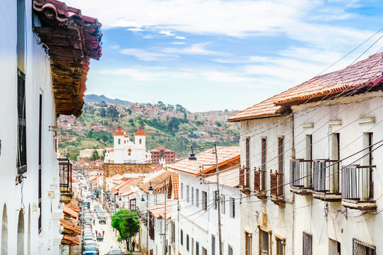 View on Colonial buildings in the old tow of Sucre - Bolivia