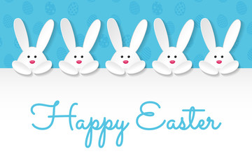Easter decoration with white bunnies and greetings. Vector.