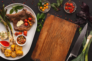 Juicy beef steak served at restaurant